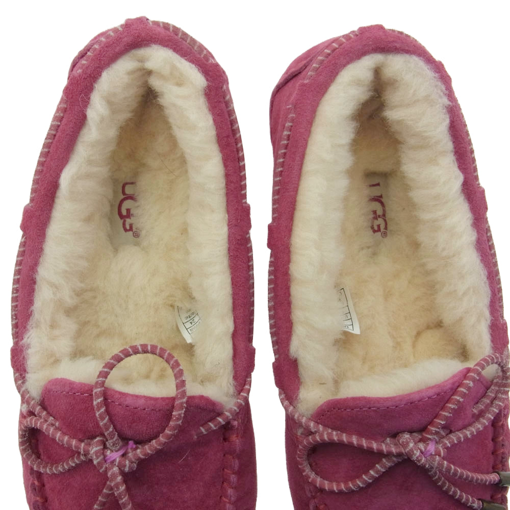 UGG アグ ムートン モカシン シューズ ピンク系 24.0cm【極上美品】【中古】