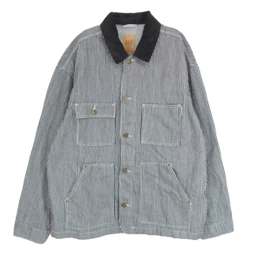 GAP ギャップ 24FW 505680-00 ヒッコリー 襟コーデュロイ レイルロード デニム チョアジャケット ネイビー系 L【中古】