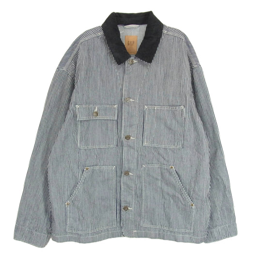 GAP ギャップ 24FW 505680-00 ヒッコリー 襟コーデュロイ レイルロード デニム チョアジャケット ネイビー系 L【中古】