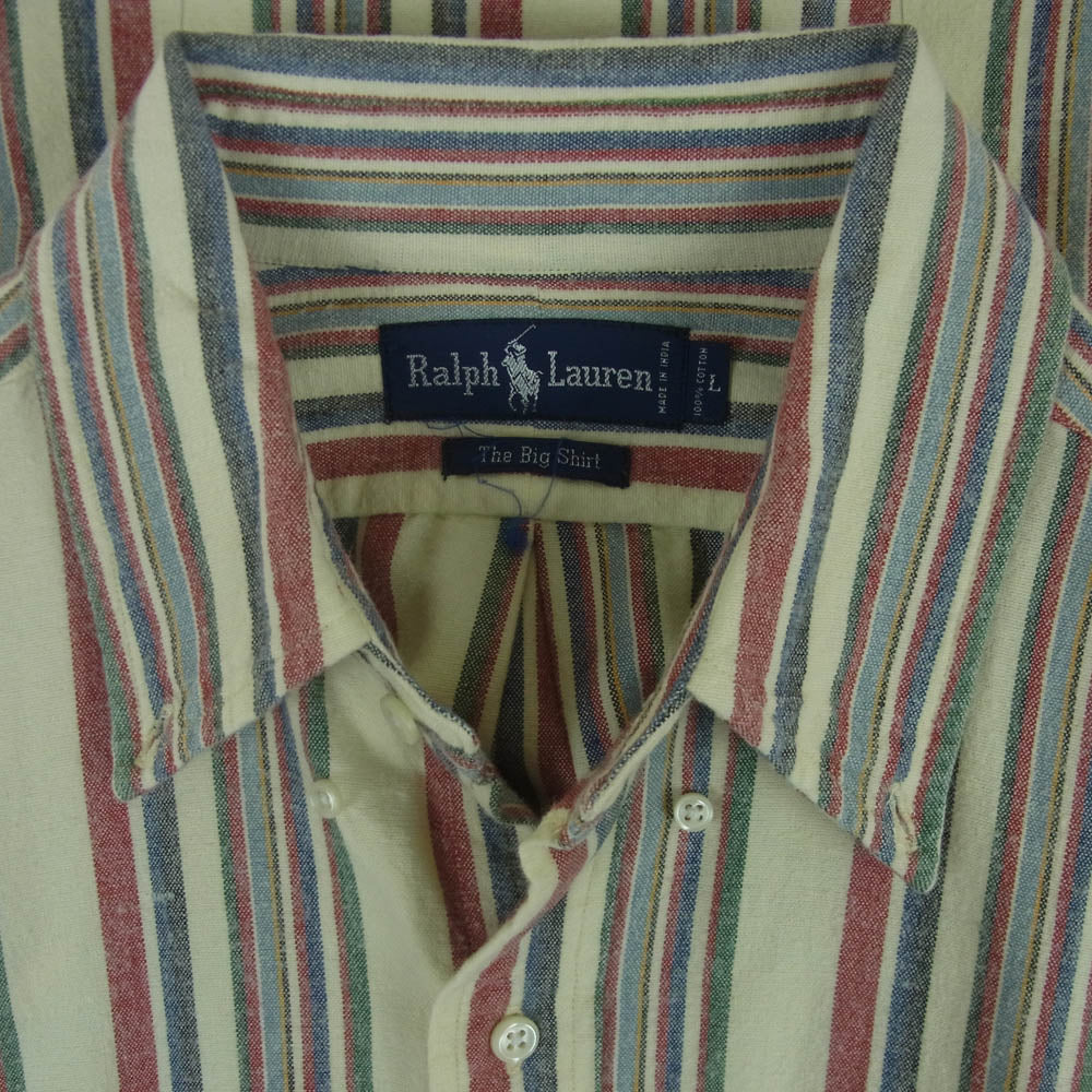 POLO RALPH LAUREN ポロ・ラルフローレン BD ストライプ 長袖 シャツ 刺繍 コットン インド製 マルチカラー系 L【中古】