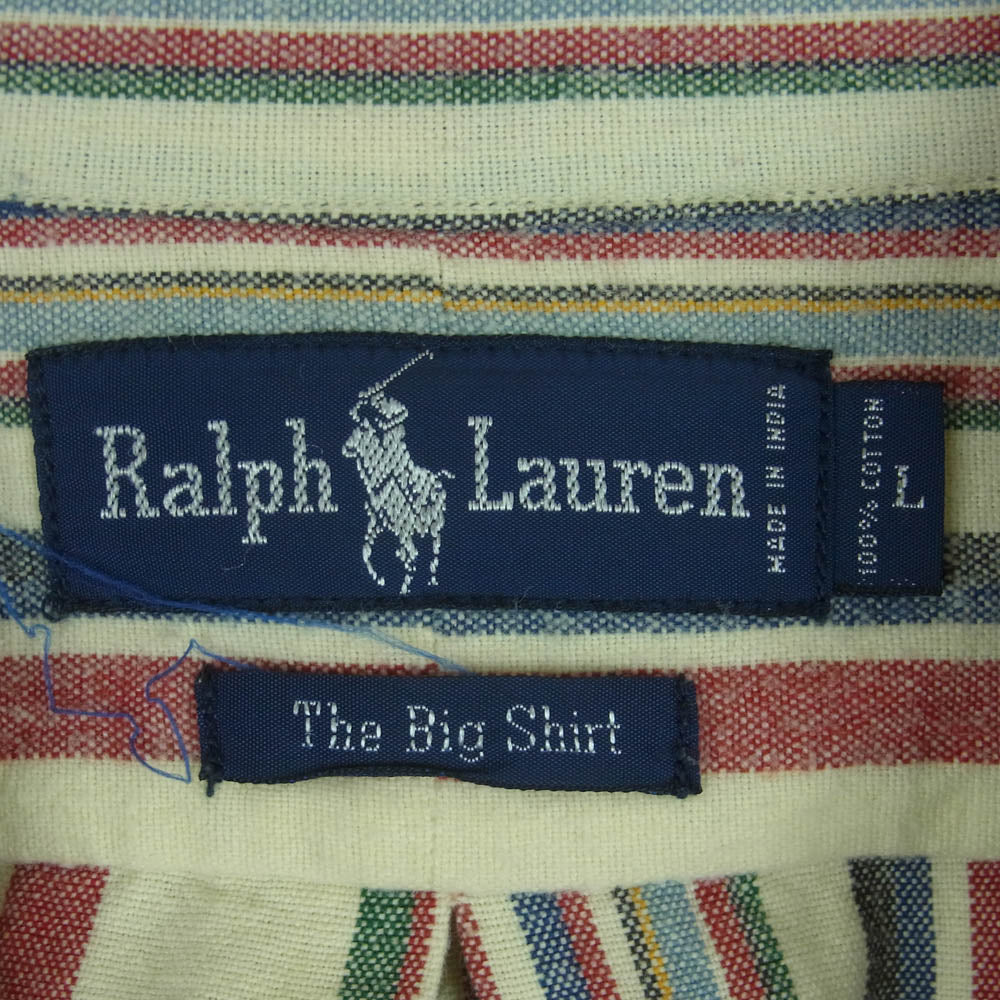 POLO RALPH LAUREN ポロ・ラルフローレン BD ストライプ 長袖 シャツ 刺繍 コットン インド製 マルチカラー系 L【中古】