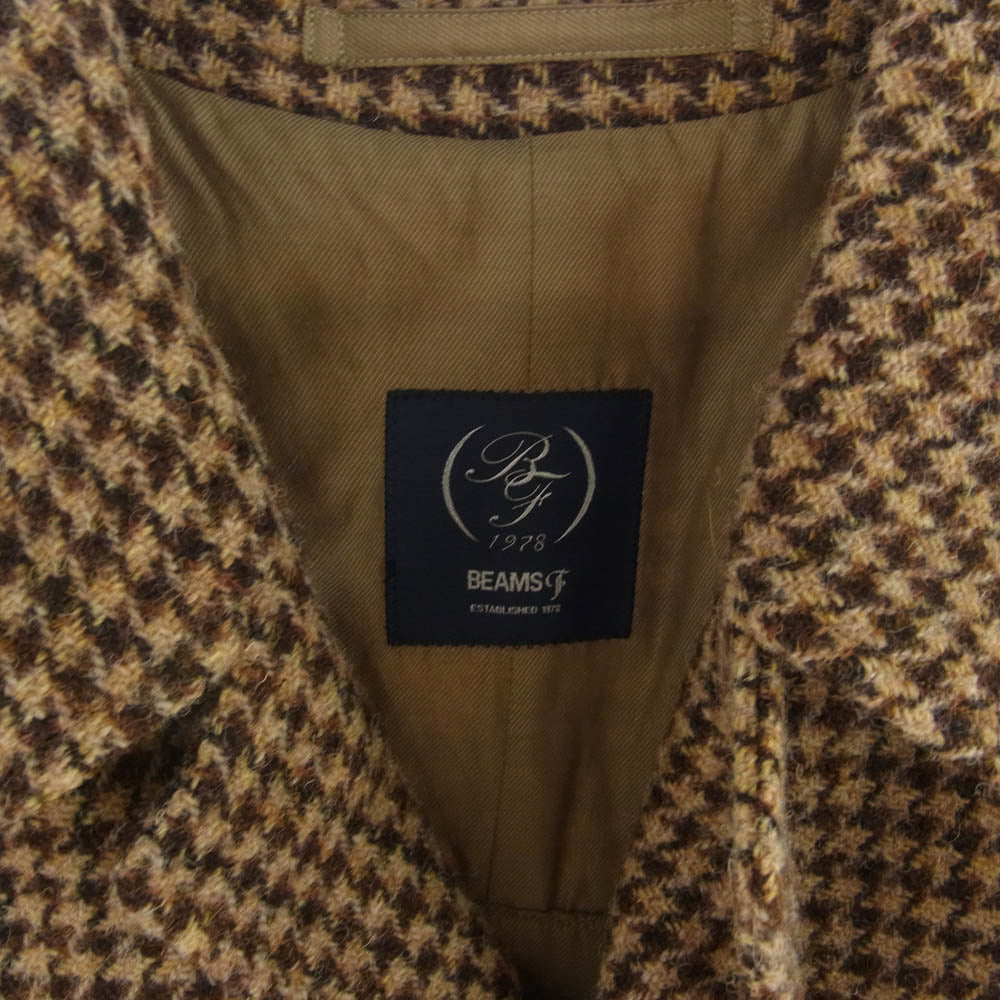 BEAMS ビームス 21-19-0052-287 BEAMSF ビームスF HARRIS TWEED ハリスツイード ハウンドトゥース シングル ラグランスリーブ バルカラ－コート ブラウン系 38【中古】