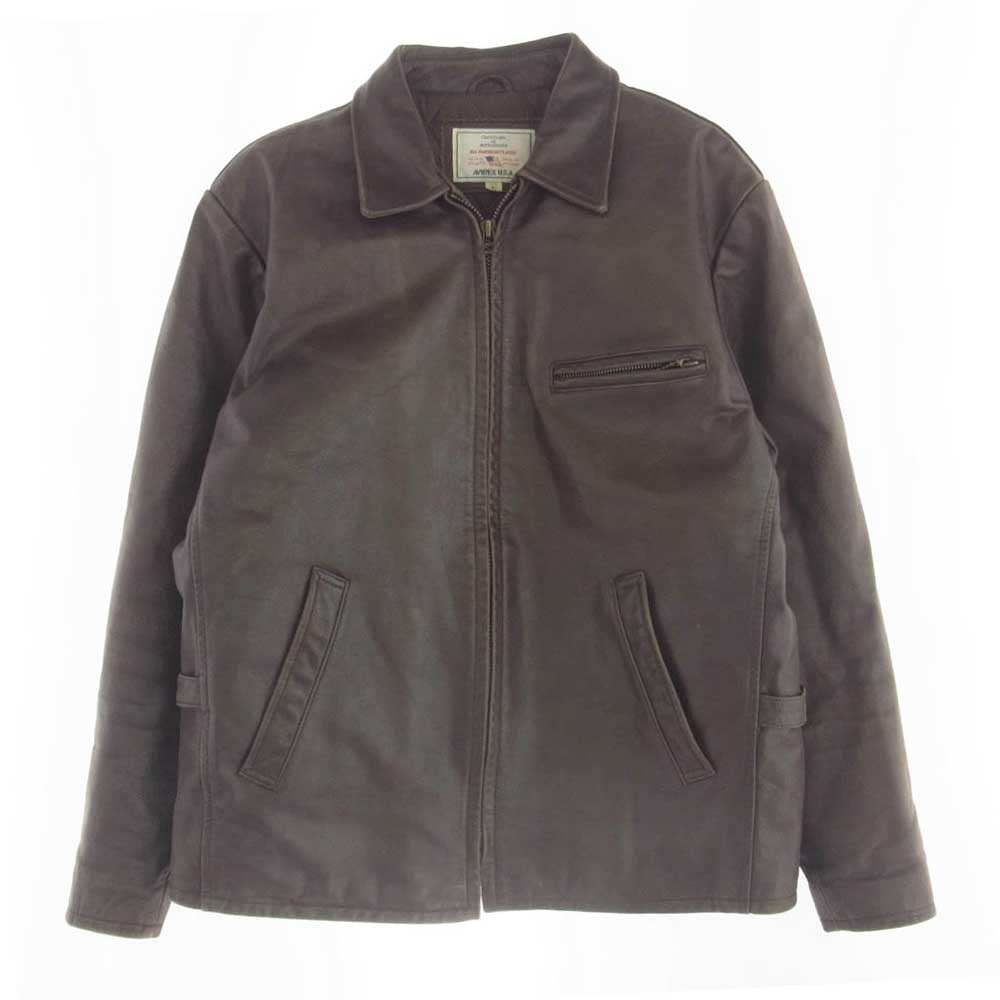 AVIREX アヴィレックス 612107 カウレザー 襟付き ジップアップ シングル ライダース レザー ジャケット ブラウン系 L【中古】