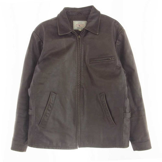 AVIREX アヴィレックス 612107 カウレザー 襟付き ジップアップ シングル ライダース レザー ジャケット ブラウン系 L【中古】