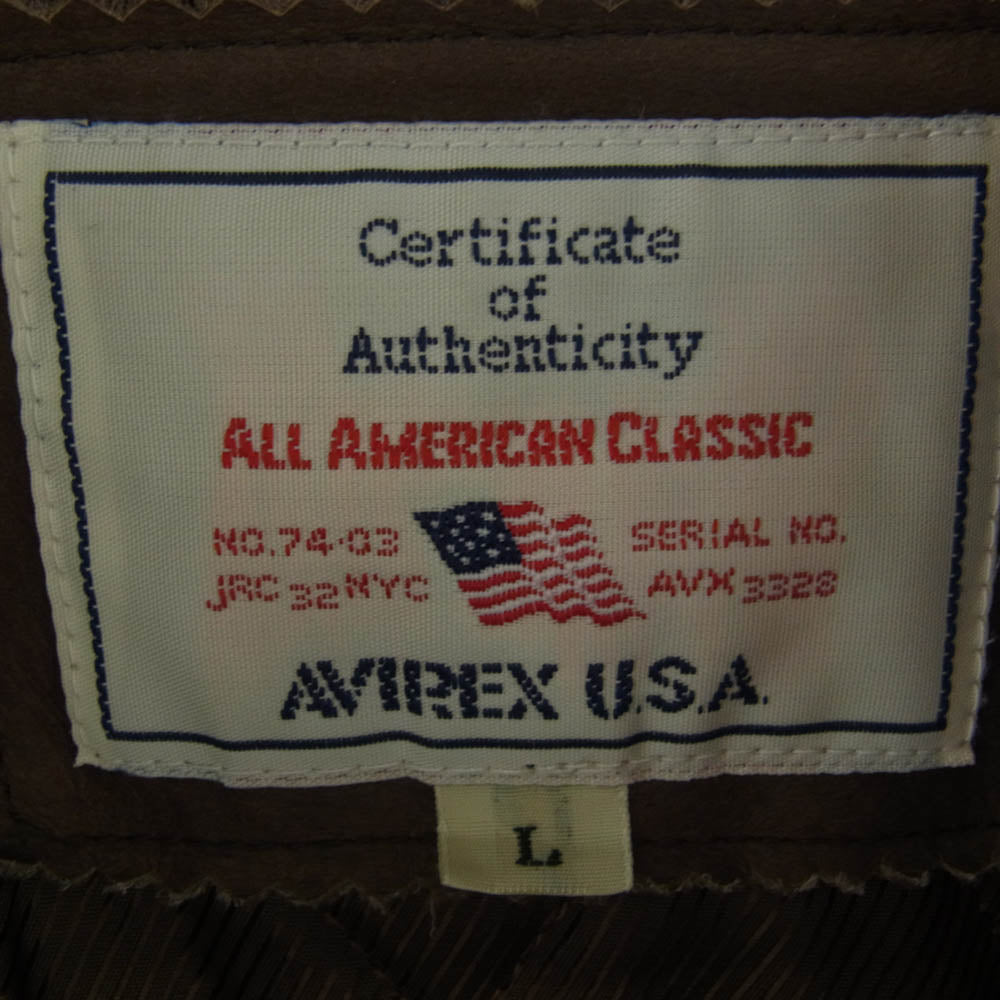 AVIREX アヴィレックス 612107 カウレザー 襟付き ジップアップ シングル ライダース レザー ジャケット ブラウン系 L【中古】