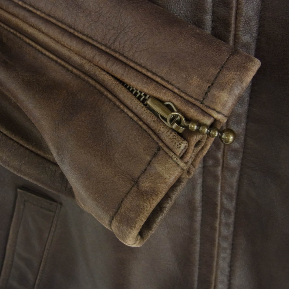 AVIREX アヴィレックス 612107 カウレザー 襟付き ジップアップ シングル ライダース レザー ジャケット ブラウン系 L【中古】