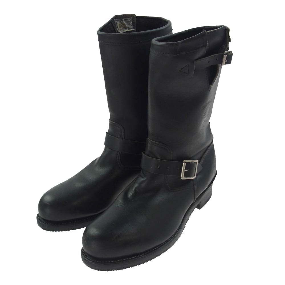 Chippewa チペワ 59868 80s プリント黒タグ ENGINEER BOOTS プレーントゥ レザー エンジニア ブーツ ブラック系 9E【中古】