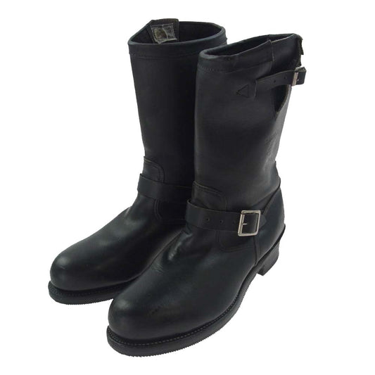 Chippewa チペワ 59868 80s プリント黒タグ ENGINEER BOOTS プレーントゥ レザー エンジニア ブーツ ブラック系 9E【中古】