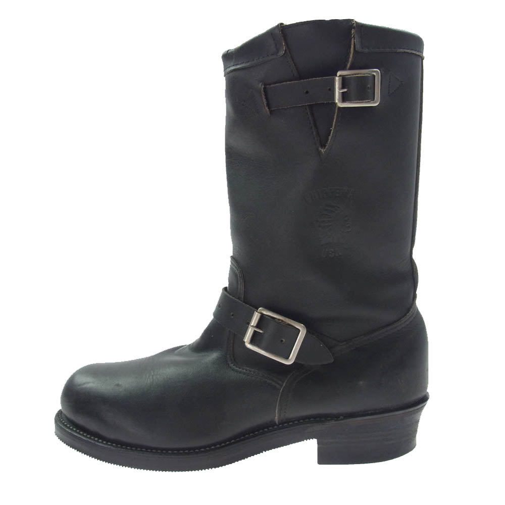 Chippewa チペワ 59868 80s プリント黒タグ ENGINEER BOOTS プレーントゥ レザー エンジニア ブーツ ブラック系 9E【中古】