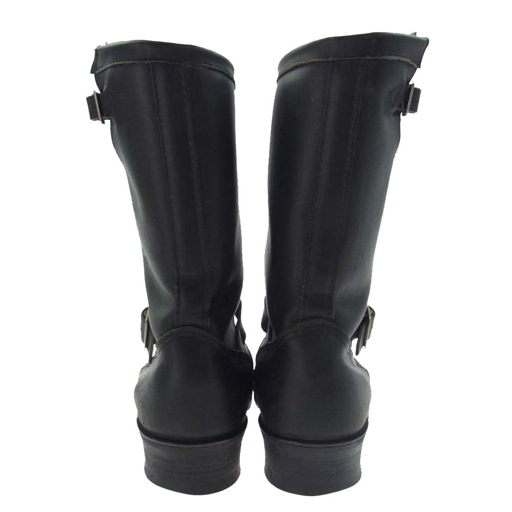 Chippewa チペワ 59868 80s プリント黒タグ ENGINEER BOOTS プレーントゥ レザー エンジニア ブーツ ブラック系 9E【中古】