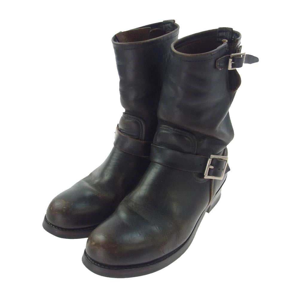 RED WING レッドウィング 2268 PT91 茶芯 プリント羽根タグ USA製 ENGINEER BOOTS レザー エンジニア ブーツ ブラック系 印字薄れの為不明【中古】