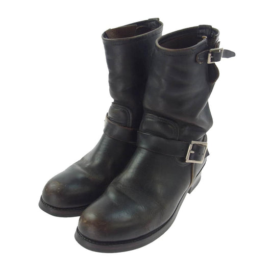 RED WING レッドウィング 2268 PT91 茶芯 プリント羽根タグ USA製 ENGINEER BOOTS レザー エンジニア ブーツ ブラック系 印字薄れの為不明【中古】