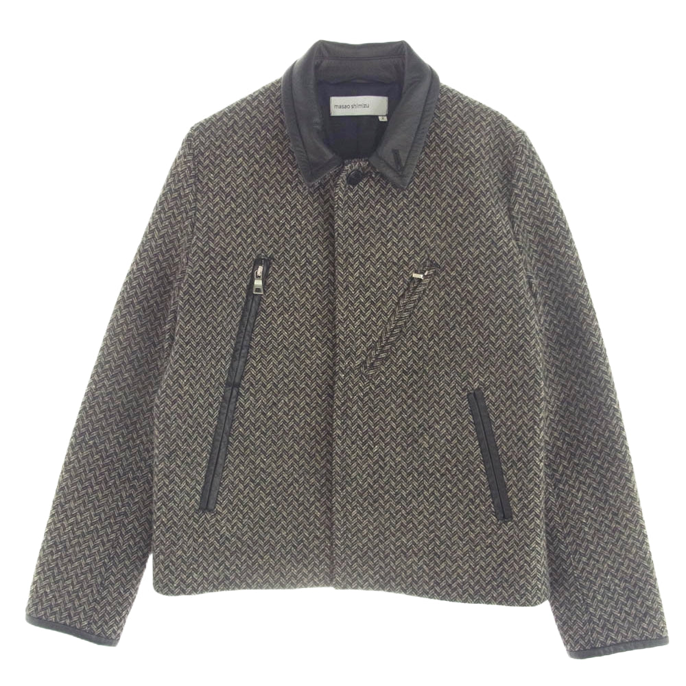 マサオシミズ ウール 襟レザー ヘリンボーン ライダース ジャケット ブラック系 グレー系 2【中古】