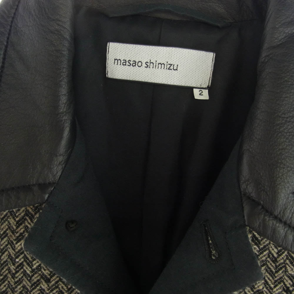 マサオシミズ ウール 襟レザー ヘリンボーン ライダース ジャケット ブラック系 グレー系 2【中古】