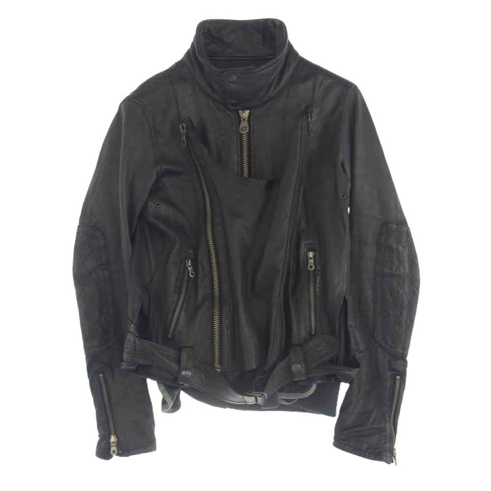 MIHARA YASUHIRO ミハラヤスヒロ 91011234 鹿側 ディアスキン 変形 レザー ライダースジャケット ブラック系 S【中古】
