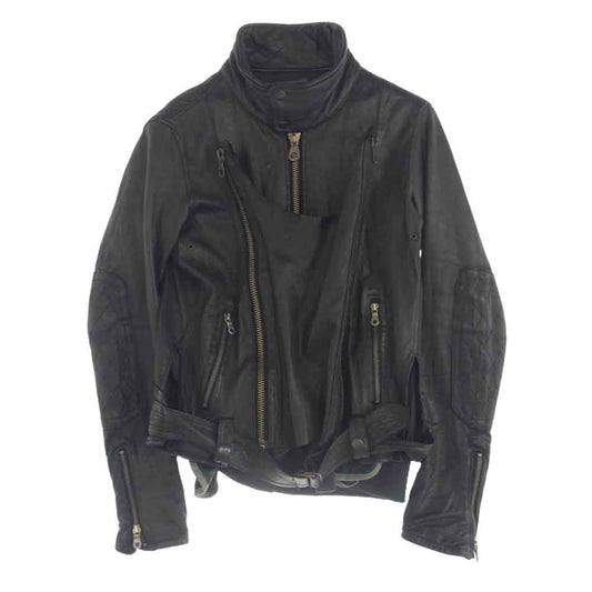 MIHARA YASUHIRO ミハラヤスヒロ 91011234 鹿側 ディアスキン 変形 レザー ライダースジャケット ブラック系 S【中古】