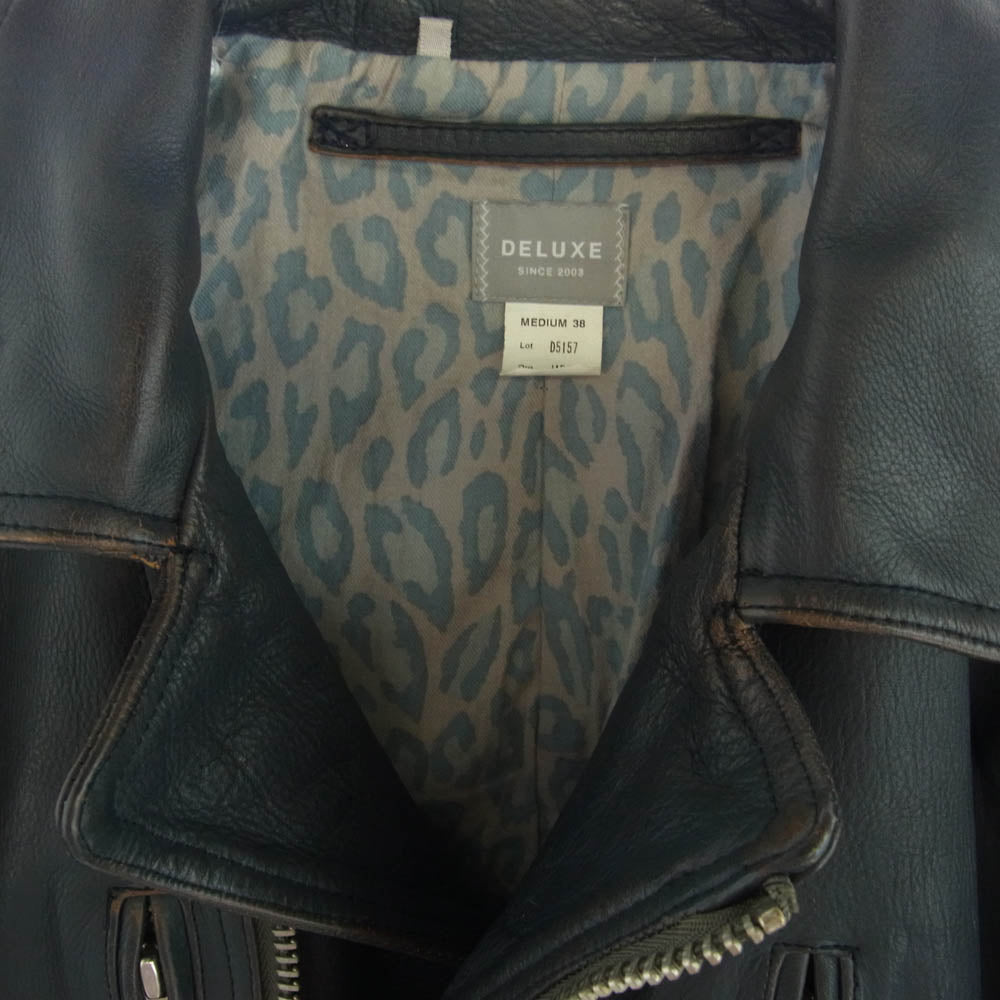 DELUXE デラックス D5157 茶芯 カウレザー ダブル ライダースジャケット ネイビー系 M【中古】