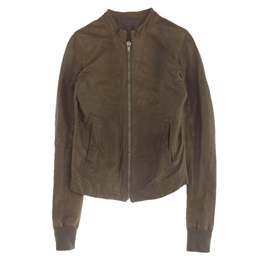 Rick Owens リックオウエンス RU8763 国内正規品 イーストランドタグ ラムレザー シングル ライダース ジャケット ダストカラー ブラウン系 XS【中古】