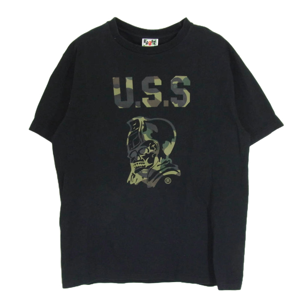 A BATHING APE アベイシングエイプ U.S.S URSUS BAPE カモ ジェネラル プリント 半袖 Tシャツ ブラック系 L【中古】