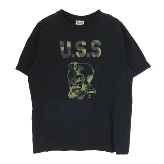 A BATHING APE アベイシングエイプ U.S.S URSUS BAPE カモ ジェネラル プリント 半袖 Tシャツ ブラック系 L【中古】
