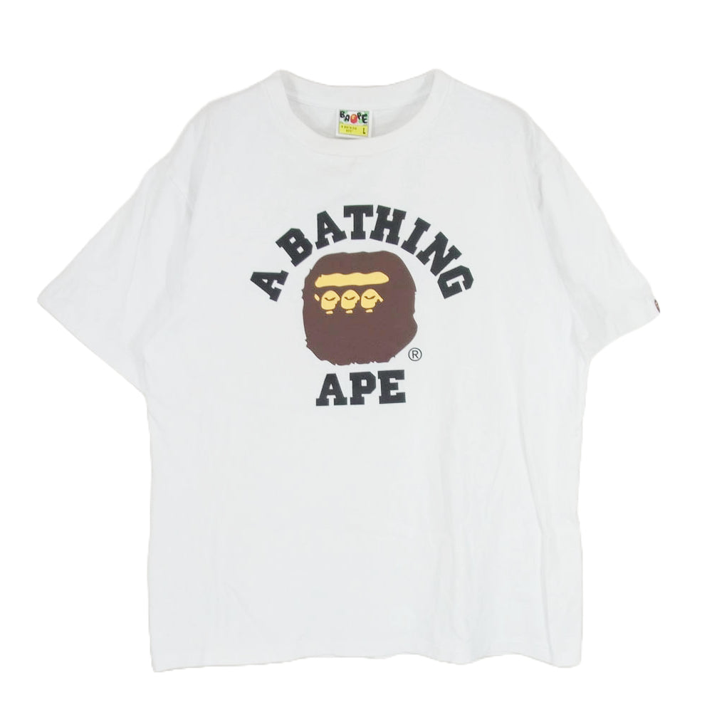 A BATHING APE アベイシングエイプ 3フェイス カレッジ ロゴ 半袖 Tシャツ ホワイト系 L【中古】