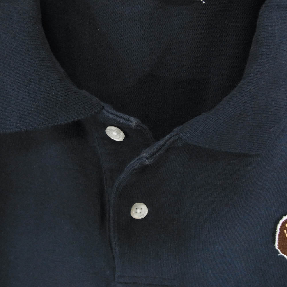 A BATHING APE アベイシングエイプ 猿 ワッペン BAPE ロゴ 半袖 ポロ シャツ ネイビー系 L【中古】