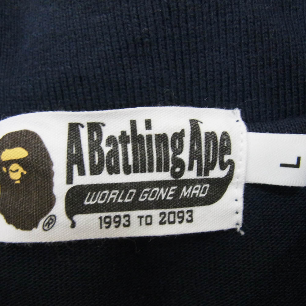 A BATHING APE アベイシングエイプ 猿 ワッペン BAPE ロゴ 半袖 ポロ シャツ ネイビー系 L【中古】