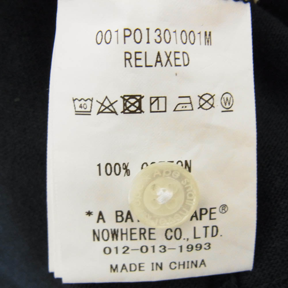 A BATHING APE アベイシングエイプ 猿 ワッペン BAPE ロゴ 半袖 ポロ シャツ ネイビー系 L【中古】