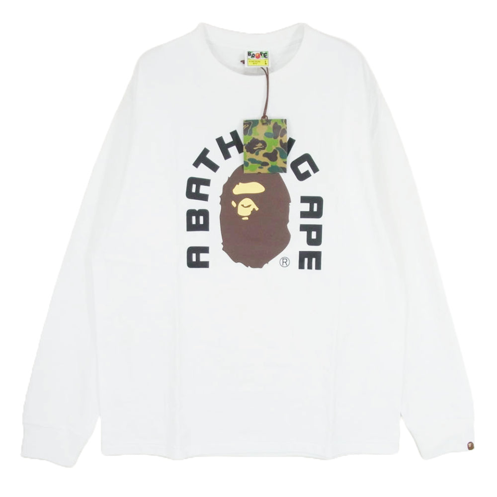 A BATHING APE アベイシングエイプ カレッジ ロゴ ロングスリーブ 長袖 Tシャツ ホワイト系 L【新古品】【未使用】【中古】