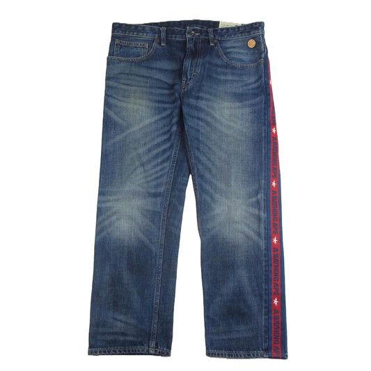 A BATHING APE アベイシングエイプ サイド ライン ロゴ バック 刺繍 Gパン デニム パンツ インディゴブルー系 XL【中古】