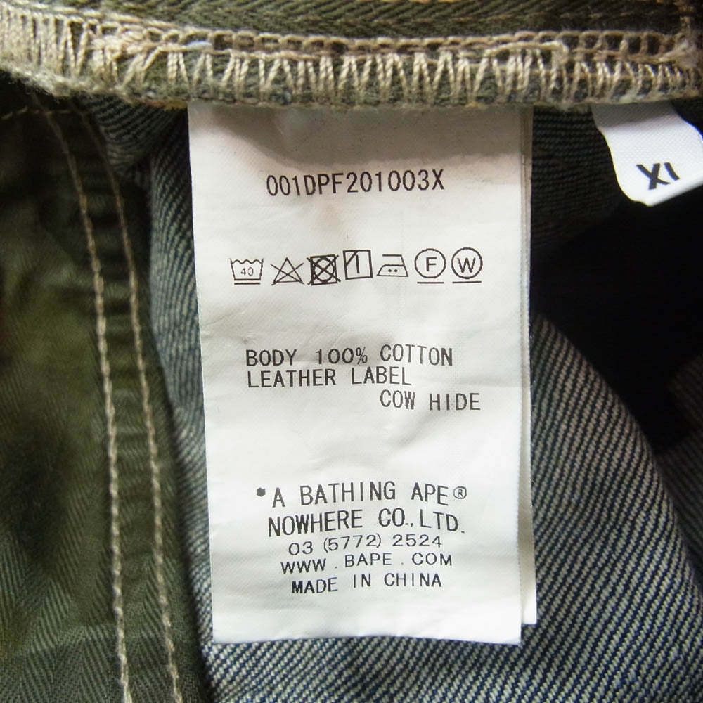 A BATHING APE アベイシングエイプ サイド ライン ロゴ バック 刺繍 Gパン デニム パンツ インディゴブルー系 XL【中古】