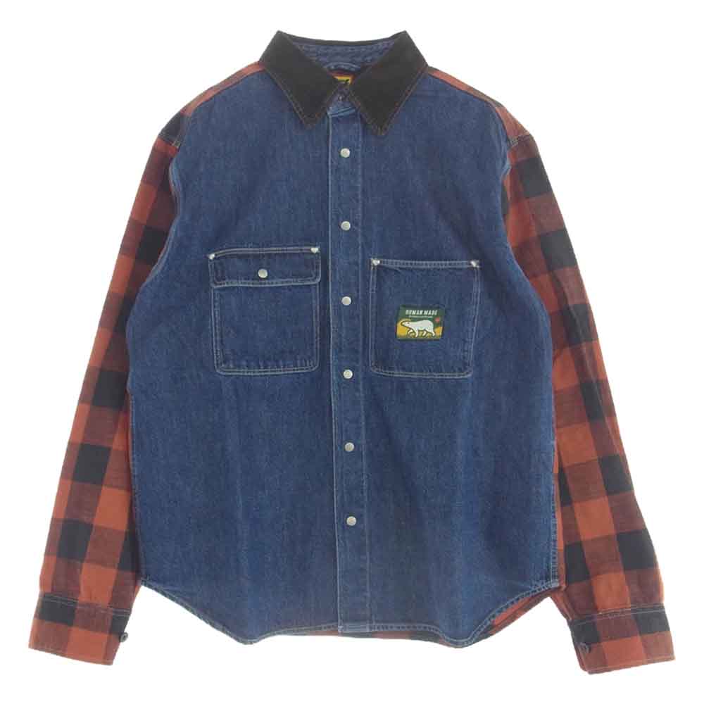 HUMAN MADE ヒューマンメイド 24AW SCOUT SHIRT スカウト デニム ブロック チェック 長袖 シャツ 刺繍 インディゴブルー系 M【美品】【中古】