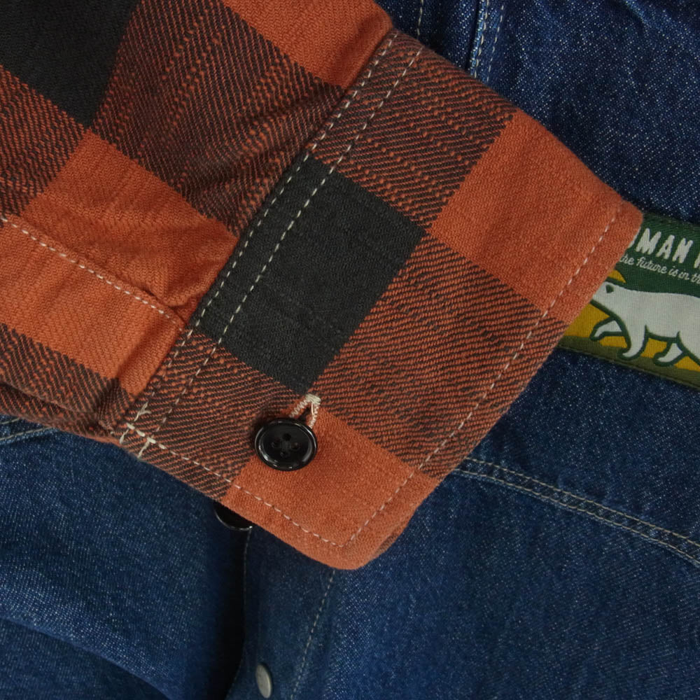 HUMAN MADE ヒューマンメイド 24AW SCOUT SHIRT スカウト デニム ブロック チェック 長袖 シャツ 刺繍 インディゴブルー系 M【美品】【中古】