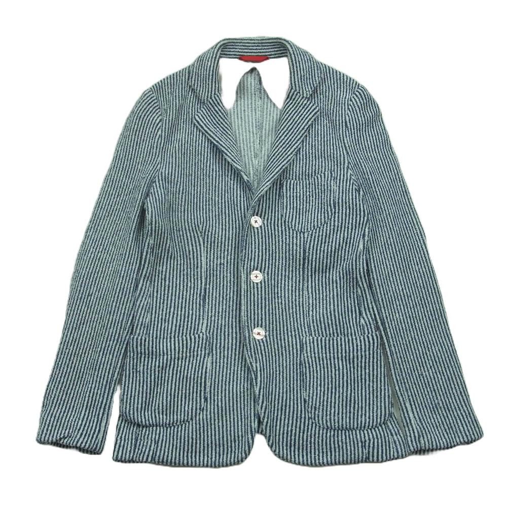 マックリッチ パイル地 ストライプ 3B テーラード ジャケット イタリア製 ネイビー系 ホワイト系 46【中古】