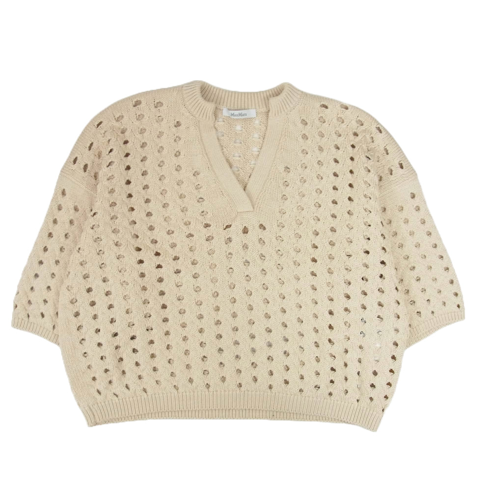 MAX MARA マックスマーラ 24SS 2411361122 透かし編み 七分袖 スリットネック ニット セーター ベージュ系 M【中古】