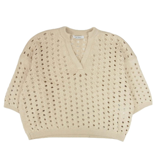 MAX MARA マックスマーラ 24SS 2411361122 透かし編み 七分袖 スリットネック ニット セーター ベージュ系 M【中古】