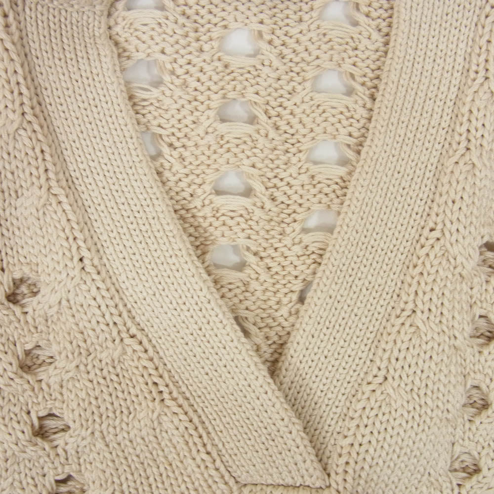 MAX MARA マックスマーラ 24SS 2411361122 透かし編み 七分袖 スリットネック ニット セーター ベージュ系 M【中古】