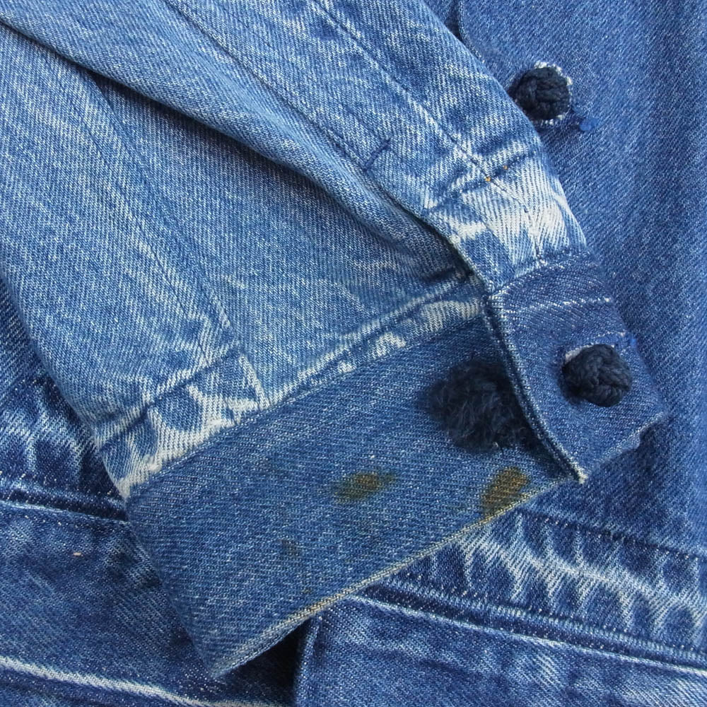 デニムリメイク デニムジャケット Gジャン パッチワーク 変形 再構築 英字柄 Revo. デニムジャケット gジャン ヴィンテージ リメイク風