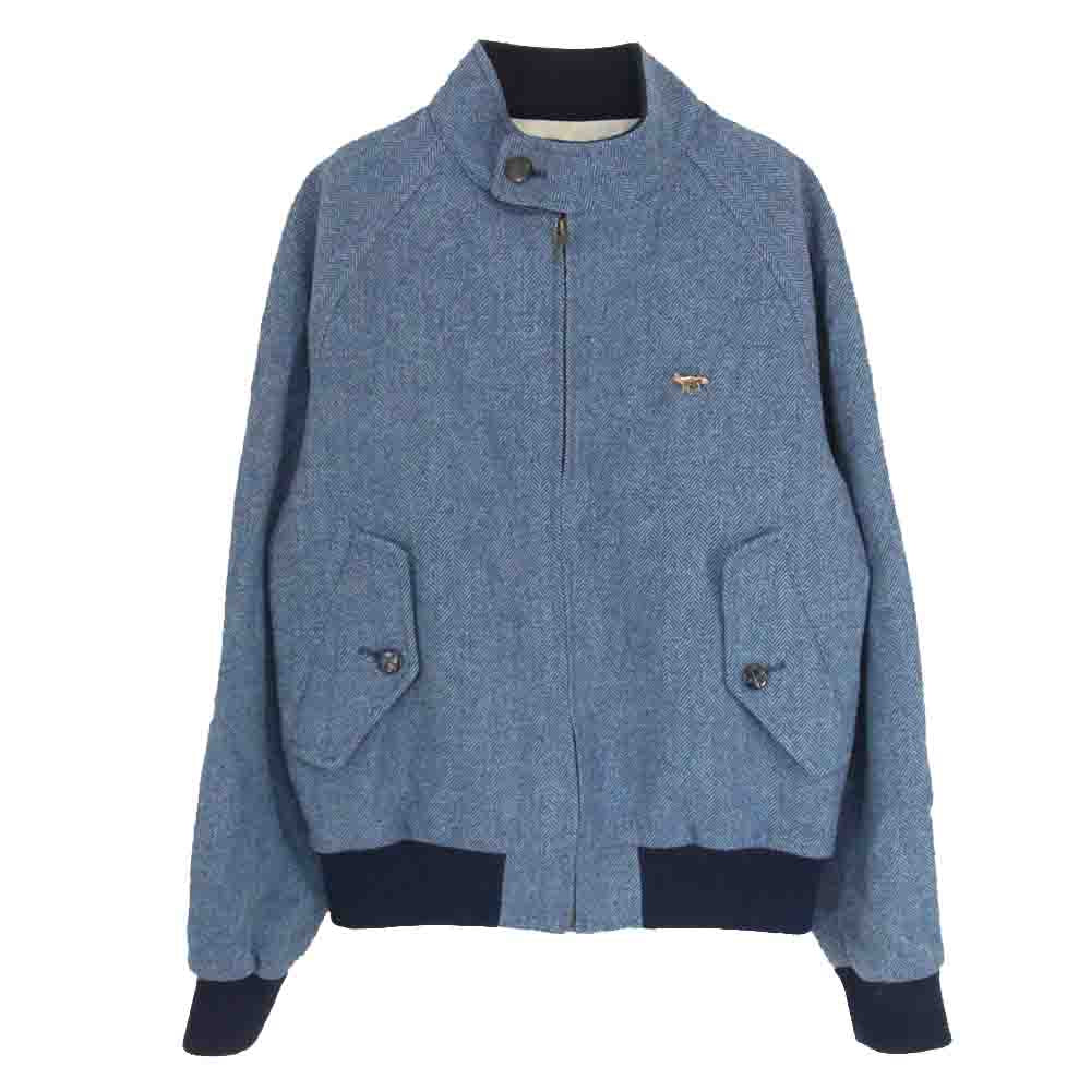 MAISON KITSUNE メゾンキツネ キツネロゴピン付属 ヘリンボーン スイングトップ リブ ブルゾン MA-1 ブルー系 S【中古】