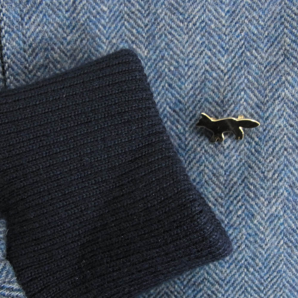 MAISON KITSUNE メゾンキツネ キツネロゴピン付属 ヘリンボーン スイングトップ リブ ブルゾン MA-1 ブルー系 S【中古】