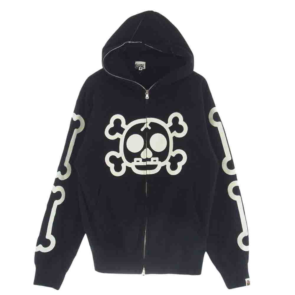 A BATHING APE アベイシングエイプ クロスボーン マイロ フルジップ スウェット パーカー ブラック系 M【中古】