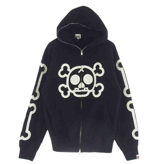 A BATHING APE アベイシングエイプ クロスボーン マイロ フルジップ スウェット パーカー ブラック系 M【中古】