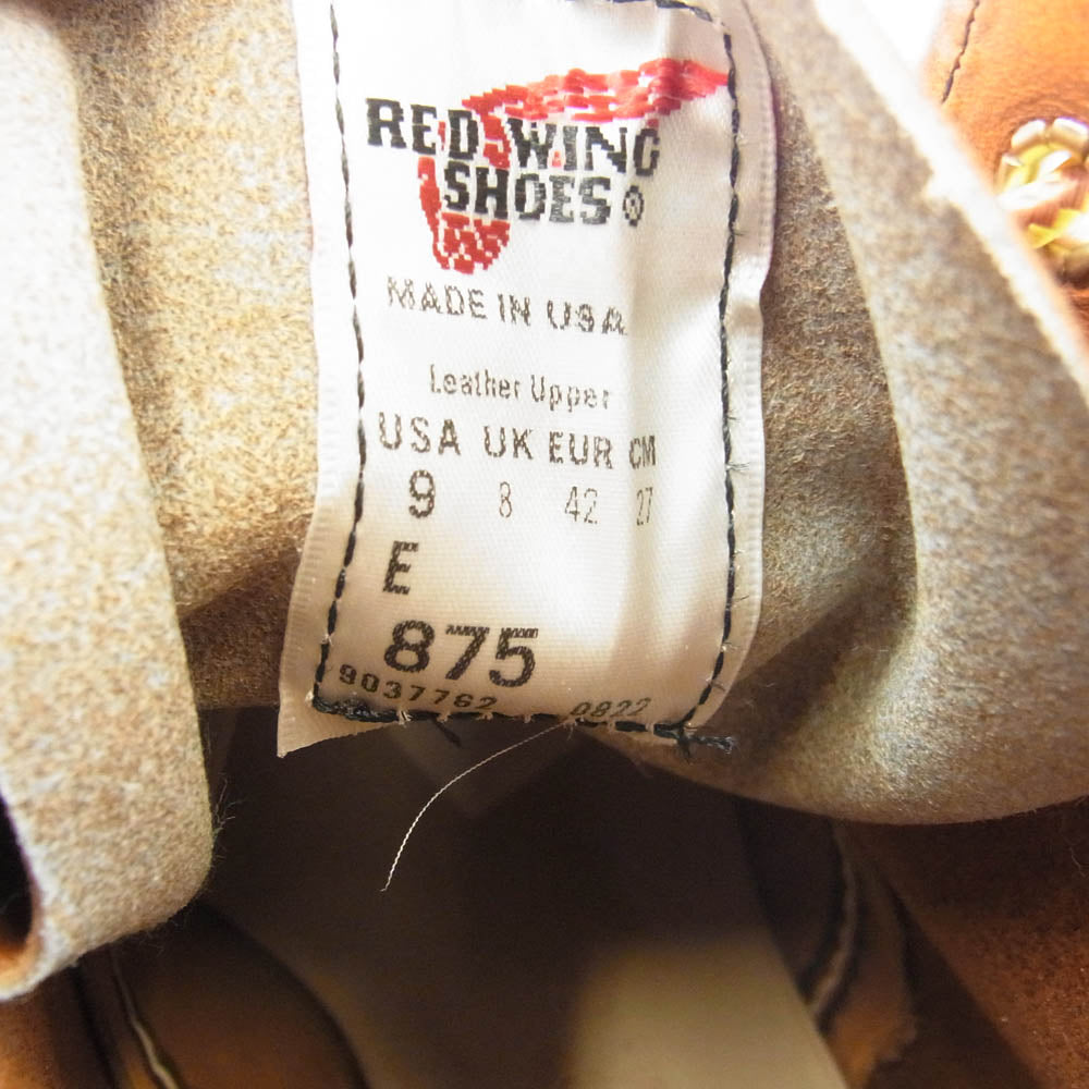RED WING レッドウィング 00875-3 IRISH SETTER 6-inch Classic Moc BOOT アイリッシュセッター クラシック モックトゥ ブーツ ライトブラウン系 US9【極上美品】【中古】