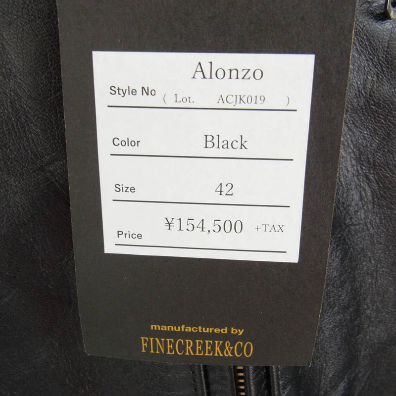 FINE CREEK LEATHERS ファインクリークレザー ACJK019 Alonzo アロンゾ 1.3mm フルベジタブルタンニン鞣し 茶芯 ホースハイド シングルライダース ジャケット ブラック系 42【極上美品】【中古】