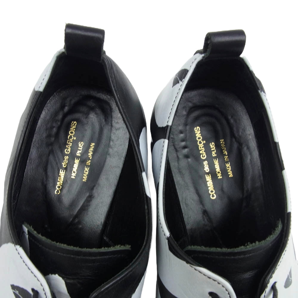 COMME des GARCONS HOMME PLUS コムデギャルソンオムプリュス レザーシューズ ロゴ 総柄 ブラック系 ホワイト系 27【中古】