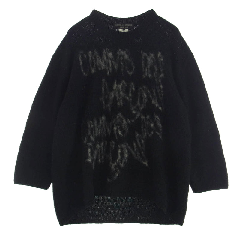 COMME des GARCONS HOMME PLUS コムデギャルソンオムプリュス 22AW PJ-N011 ロゴインタージャニット クルーネック ウール ニット 総柄 セーター ブラック系 M【中古】