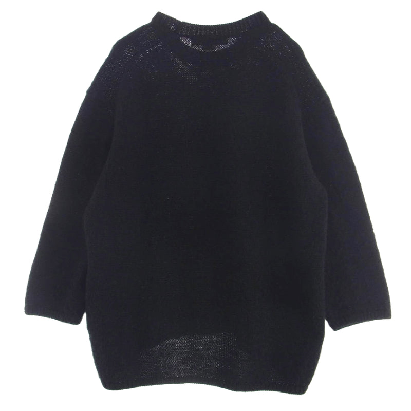 COMME des GARCONS HOMME PLUS コムデギャルソンオムプリュス 22AW PJ-N011 ロゴインタージャニット クルーネック ウール ニット 総柄 セーター ブラック系 M【中古】