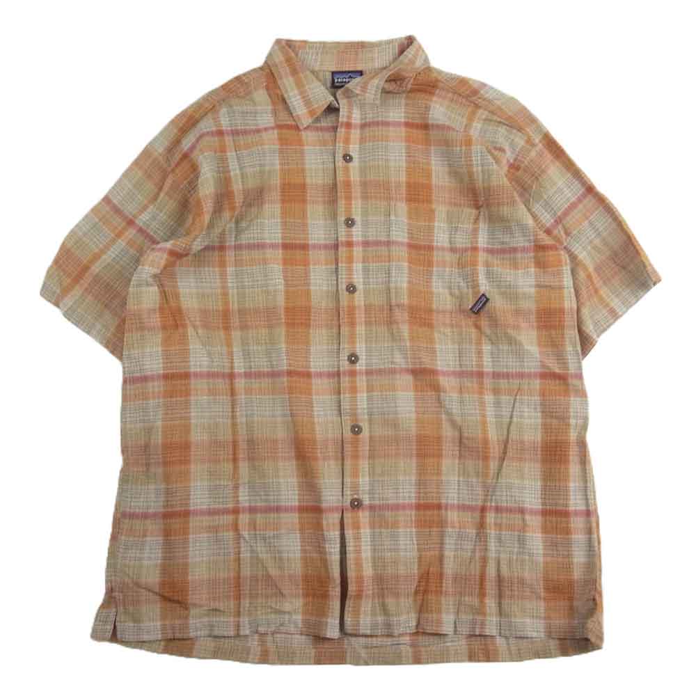 patagonia パタゴニア 52919S6 00s オーガニック コットン チェック シャツ 半袖 オレンジ系 XL【中古】