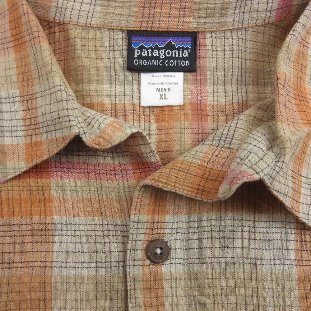 patagonia パタゴニア 52919S6 00s オーガニック コットン チェック シャツ 半袖 オレンジ系 XL【中古】
