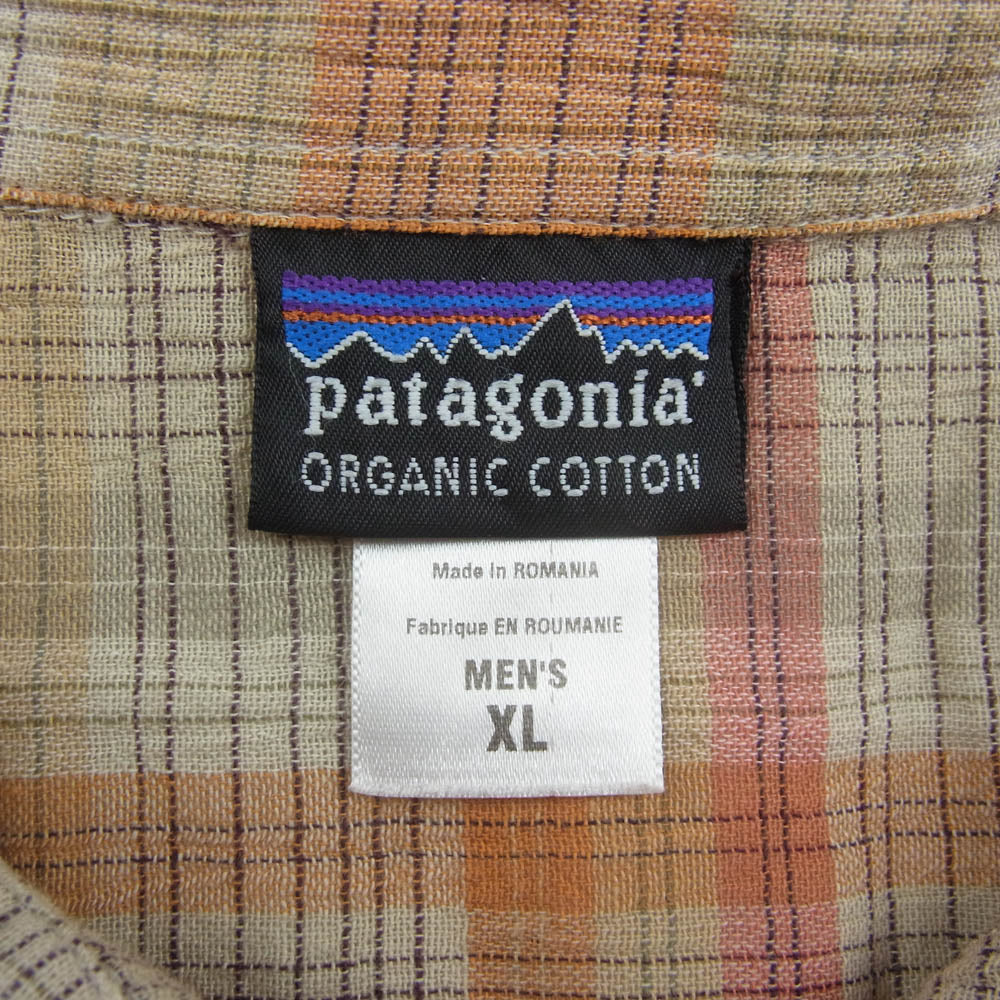 patagonia パタゴニア 52919S6 00s オーガニック コットン チェック シャツ 半袖 オレンジ系 XL【中古】